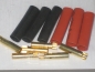 Preview: 4mm Goldkontakte Stecker mit Schlitzfeder Lötkelch halboffen mit Schrumpfschlauch VE = 3 Paar