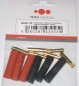 Preview: 4mm Goldkontakte Stecker mit Schlitzfeder Lötkelch halboffen mit Schrumpfschlauch VE = 3 Paar