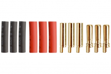 4mm Goldkontakte Stecker mit Schlitzfeder Lötkelch halboffen mit Schrumpfschlauch VE = 3 Paar