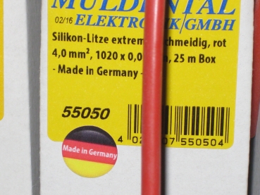 Silikon Litze 4,0 qmm rot 1020x0,07mm Muldental Elektronik