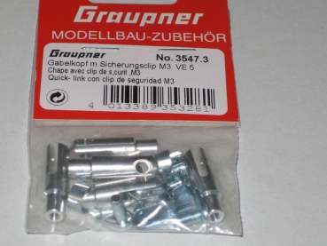 ALU Gabelkopf M3 mit Schnellverschluss / Sicherungsclip Graupner No.3547.3 VE= 5 Stück