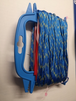 Preview: Schleppseil blau auf Haspel für F-Schlepp 25m x Ø 3mm fertig konfektioniert
