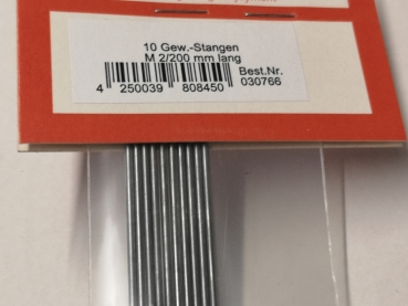 Preview: M2 Schubstange Ø 1,7mm x 200mm Gewindeanteil 20mm gerollt VE=10 Stück REM 30766