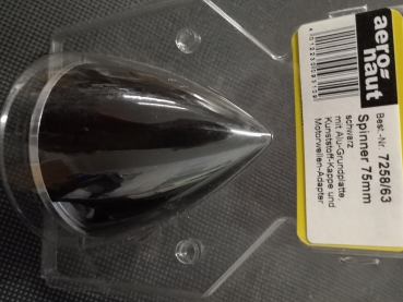Preview: 75mm Spinner schwarz mit Alurückwand für starre 2 Blatt Prop Aeronaut 725863