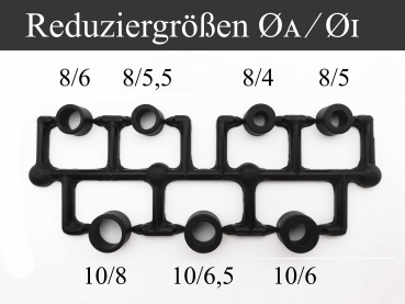 Preview: Reduzierhülsen in Ø 8mm und Ø 10mm verschiedene Durchmesser 10/8 -10/6,5 - 8/6 - 8/5,5 - 8/4 Höhe 6,8mm
