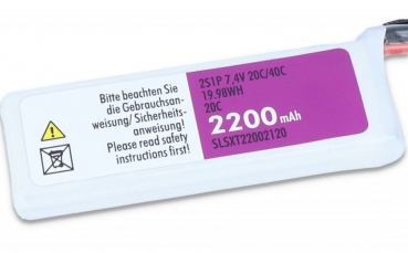 Preview: SLS XTRON 2200mAh 7,4V 2S1P 20C/40C XT60 Buchse + XH Balancer Maße 106x34x16mm