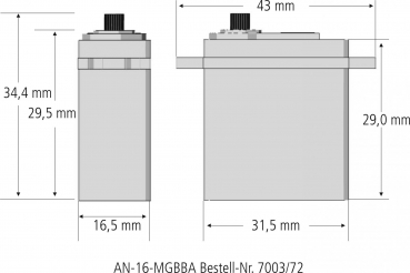 Preview: AN-16-MGBBA Servo mit Metallgetriebe 16,5mm 4,8-7,4V Aeronaut 700372