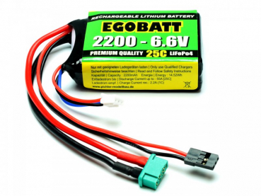 Preview: LiFe EGOBATT Akku 2200mAh 6,6V 25C MPX + JR/Uni Stecker ideal als Empfängerakku Pichler C8350