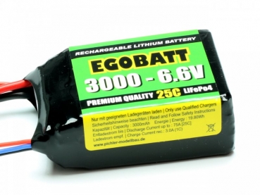 Preview: LiFe EGOBATT Akku 3000mAh 6,6V 25C MPX + JR/Uni Stecker ideal als Empfängerakku Pichler C8354