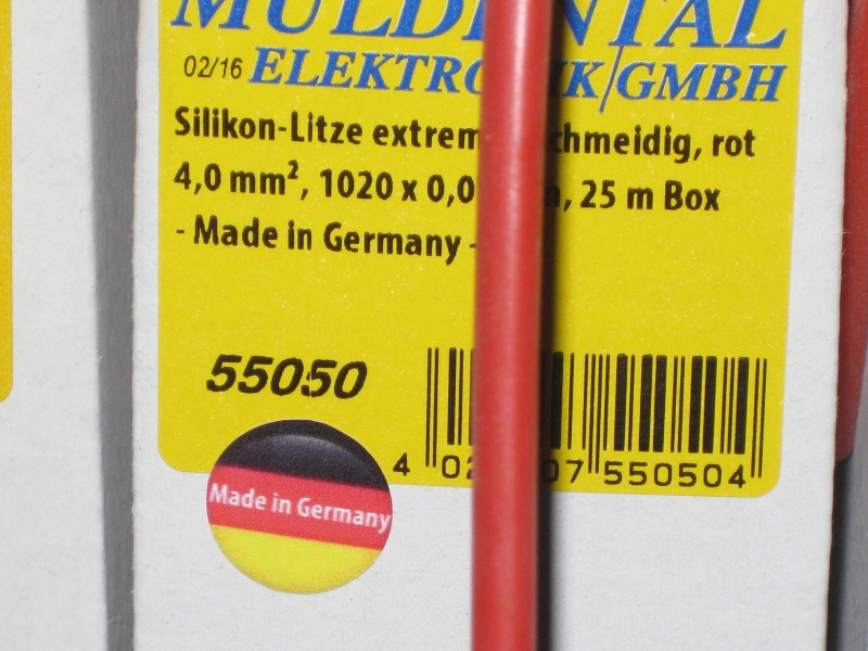 Silikon Litze 4,0 qmm rot 1020x0,07mm Muldental Elektronik