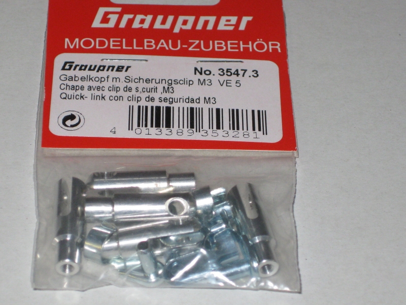 ALU Gabelkopf M3 mit Schnellverschluss / Sicherungsclip Graupner No.3547.3 VE= 5 Stück