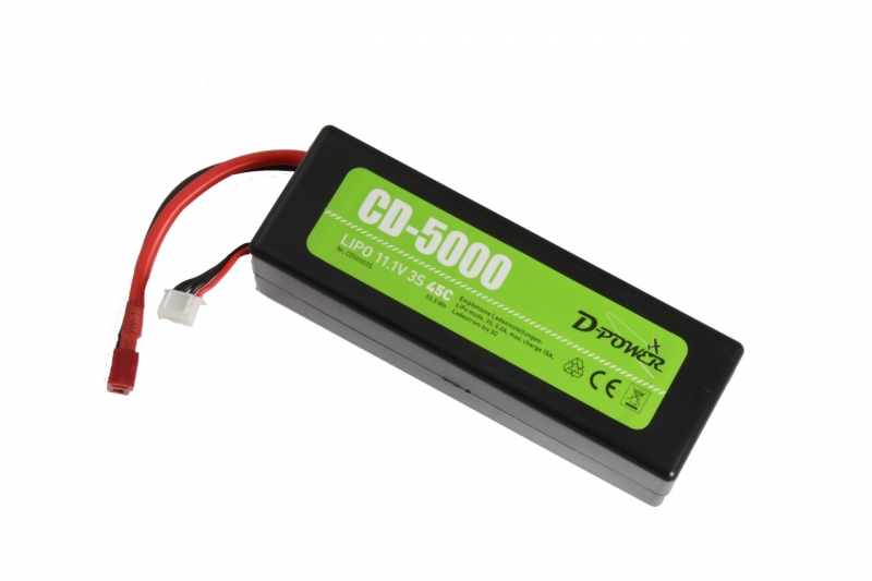 D-Power CD-5000/3S Lipo 11.1V 3S 45C mit T-Stecker Hardcase für RC Cars