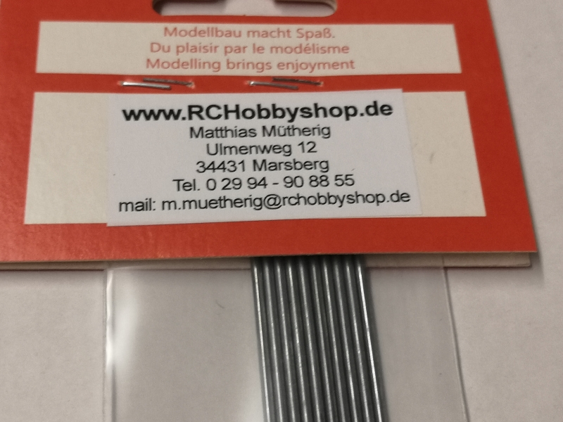 M2 Schubstange Ø 1,7mm x 200mm Gewindeanteil 20mm gerollt VE=10 Stück REM 30766