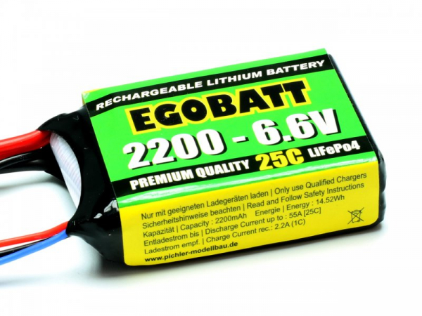 LiFe EGOBATT Akku 2200mAh 6,6V 25C MPX + JR/Uni Stecker ideal als Empfängerakku Pichler C8350