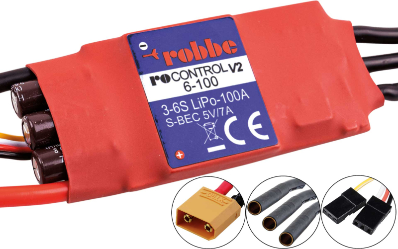 Ro-Control V2 brushless Regler für 3-6S Lipo 100A 5V/5A Switch BEC XT90 robbe 8735